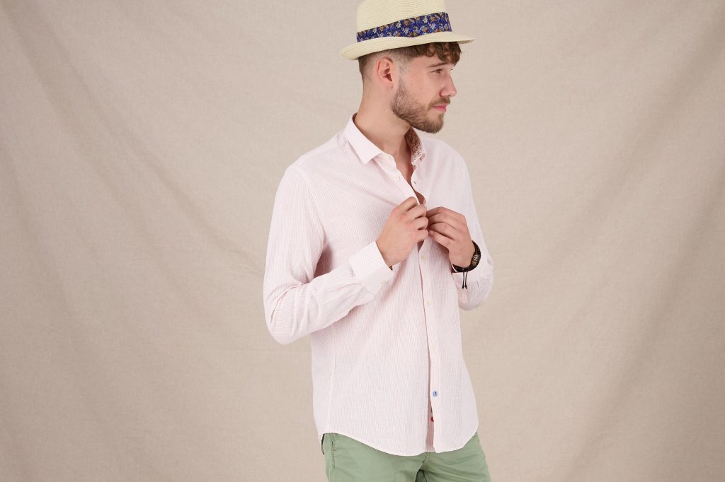 SHIRT STRIPES LINEN ORANGE