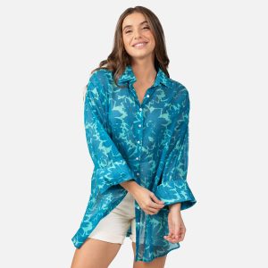 CHEMISE AM FLOWERS ACQUA - Image 3