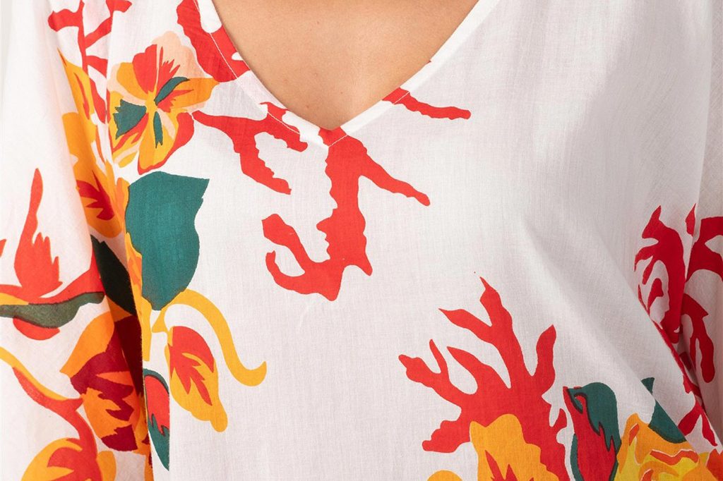 CHEMISIER CORAIL FLEUR BLANC