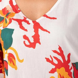 CHEMISIER CORAIL FLEUR BLANC - Image 2