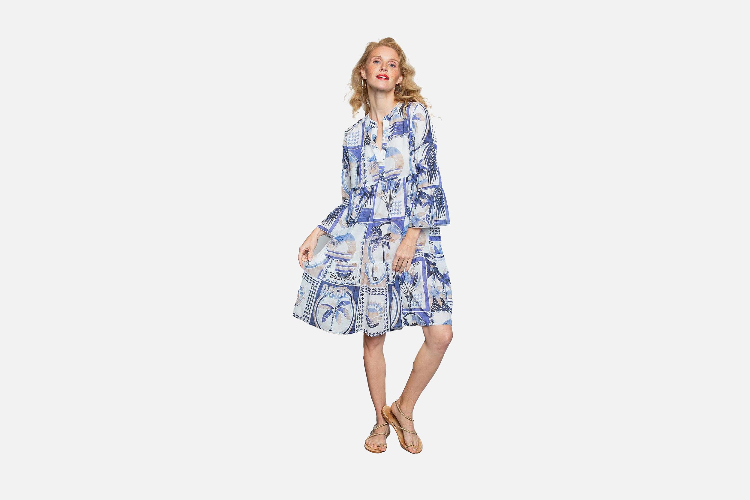 ELAN DRESS PALMIERS BLEU BEIGE