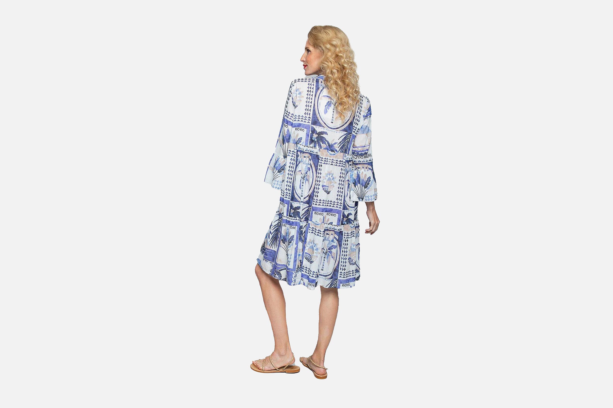 ELAN DRESS PALMIERS BLEU BEIGE