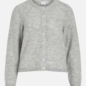 VILORY ONECK LS KNIT CARDIGAN LIGHT GREY MEL - Image 1