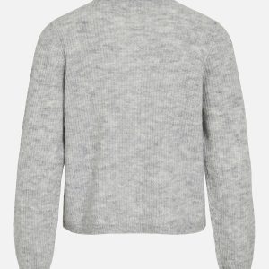 VILORY ONECK LS KNIT CARDIGAN LIGHT GREY MEL - Image 2