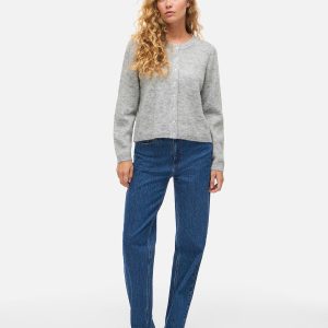 VILORY ONECK LS KNIT CARDIGAN LIGHT GREY MEL - Image 3