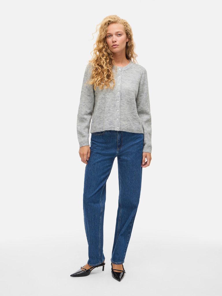 VILORY ONECK LS KNIT CARDIGAN LIGHT GREY MEL