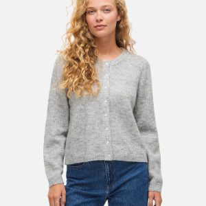 VILORY ONECK LS KNIT CARDIGAN LIGHT GREY MEL - Image 4