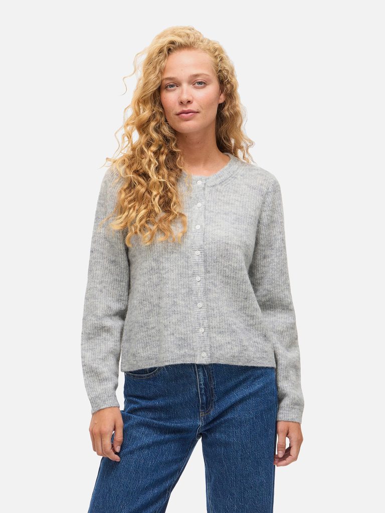 VILORY ONECK LS KNIT CARDIGAN LIGHT GREY MEL