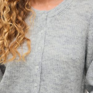 VILORY ONECK LS KNIT CARDIGAN LIGHT GREY MEL - Image 5