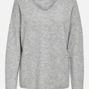 ONLCAMILLA VNECK LS PULLOVER LIGHT GREY – Image 1