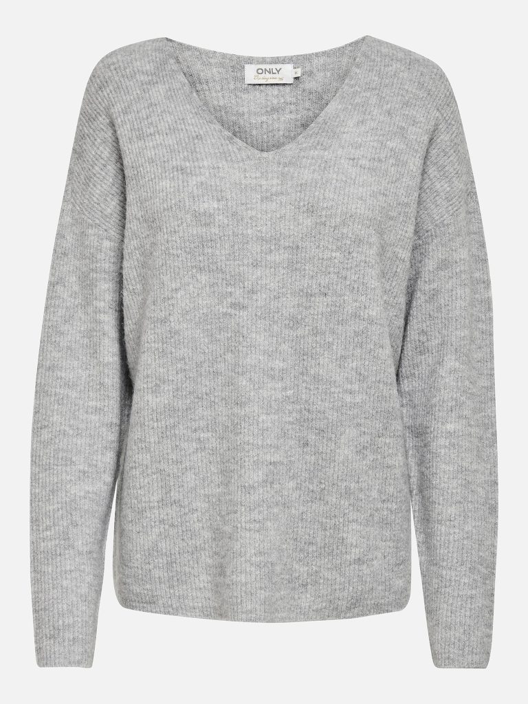 ONLCAMILLA VNECK LS PULLOVER LIGHT GREY