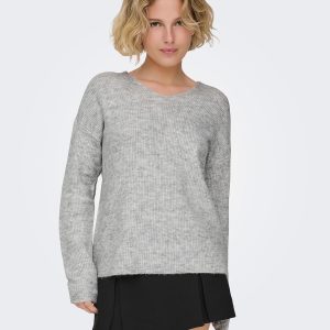 ONLCAMILLA VNECK LS PULLOVER LIGHT GREY – Image 4