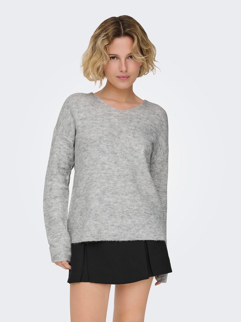 ONLCAMILLA VNECK LS PULLOVER LIGHT GREY