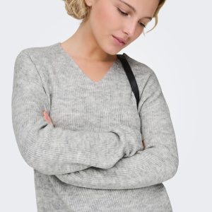ONLCAMILLA VNECK LS PULLOVER LIGHT GREY – Image 5