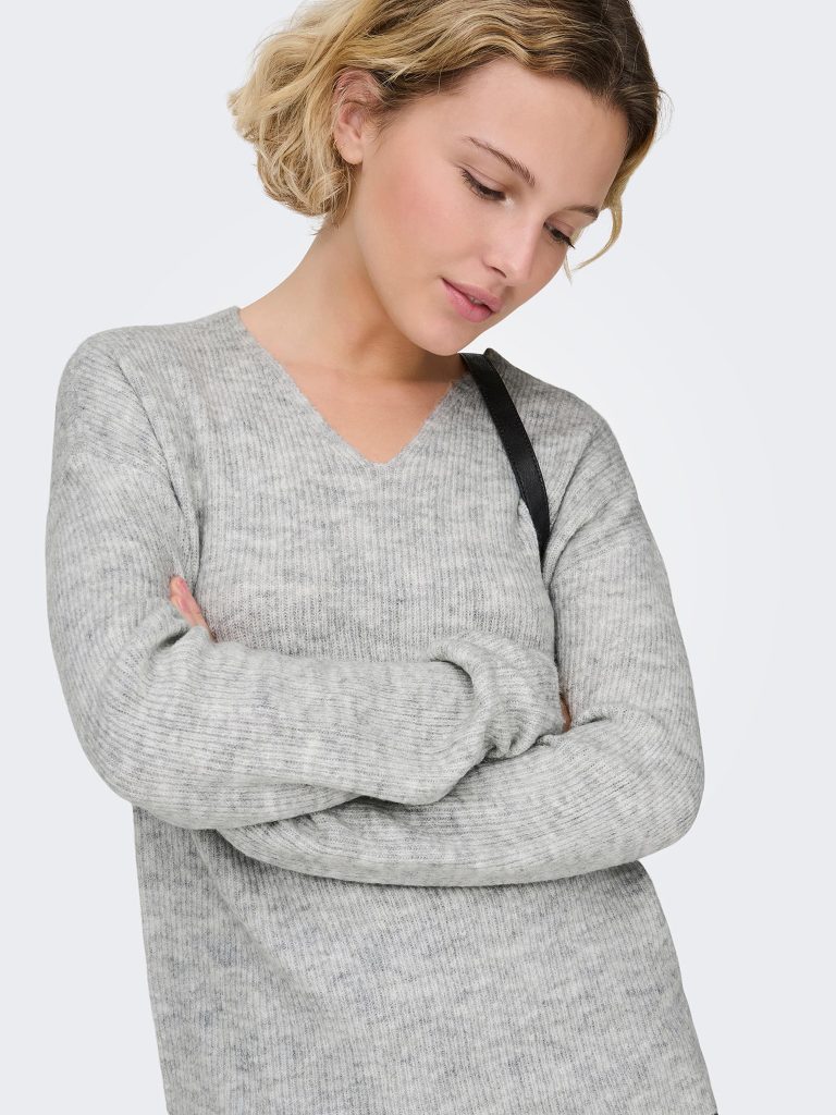 ONLCAMILLA VNECK LS PULLOVER LIGHT GREY