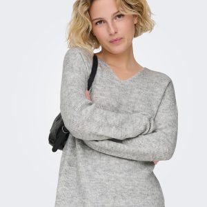ONLCAMILLA VNECK LS PULLOVER LIGHT GREY – Image 6