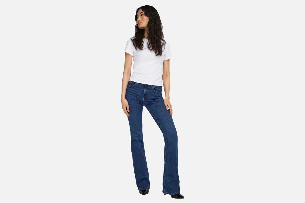 ONLBLUSH MW BPOC FLARED DARK BLUE DENIM L30