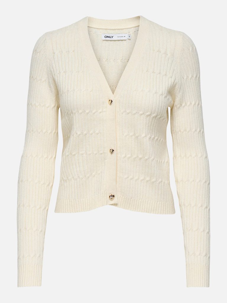 ONLKATIA LS VNECK CARDI KNT WHITE CAP GRAY MELANGE