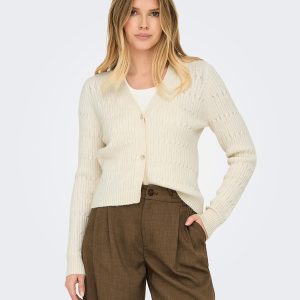 ONLKATIA LS VNECK CARDI KNT WHITE CAP GRAY MELANGE - Image 4