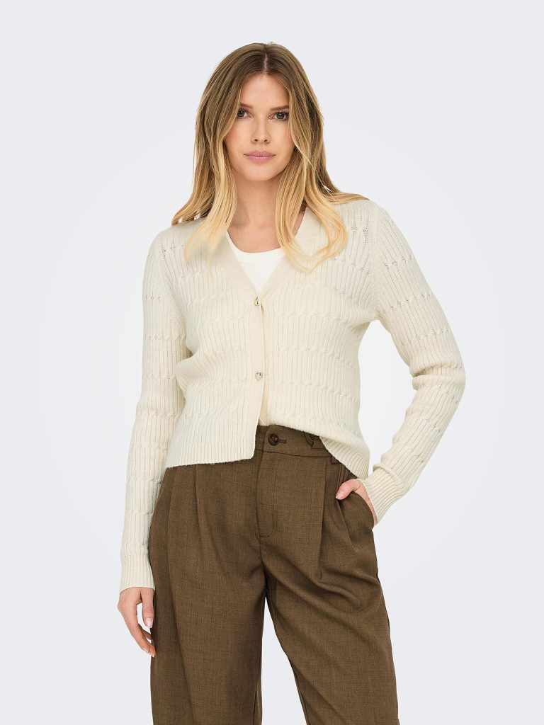 ONLKATIA LS VNECK CARDI KNT WHITE CAP GRAY MELANGE