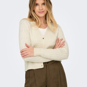 ONLKATIA LS VNECK CARDI KNT WHITE CAP GRAY MELANGE - Image 6