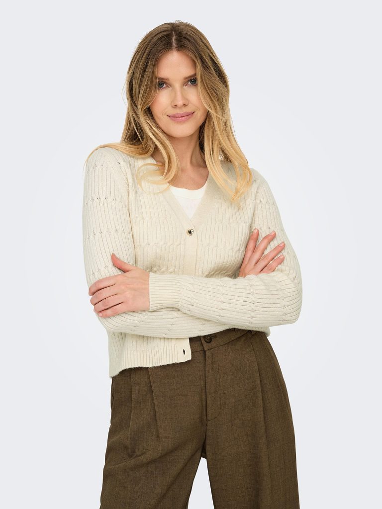 ONLKATIA LS VNECK CARDI KNT WHITE CAP GRAY MELANGE