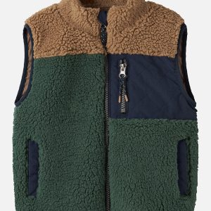 NMMMACEY TEDDY VEST BLOCK JUNGLE GREEN - Image 1