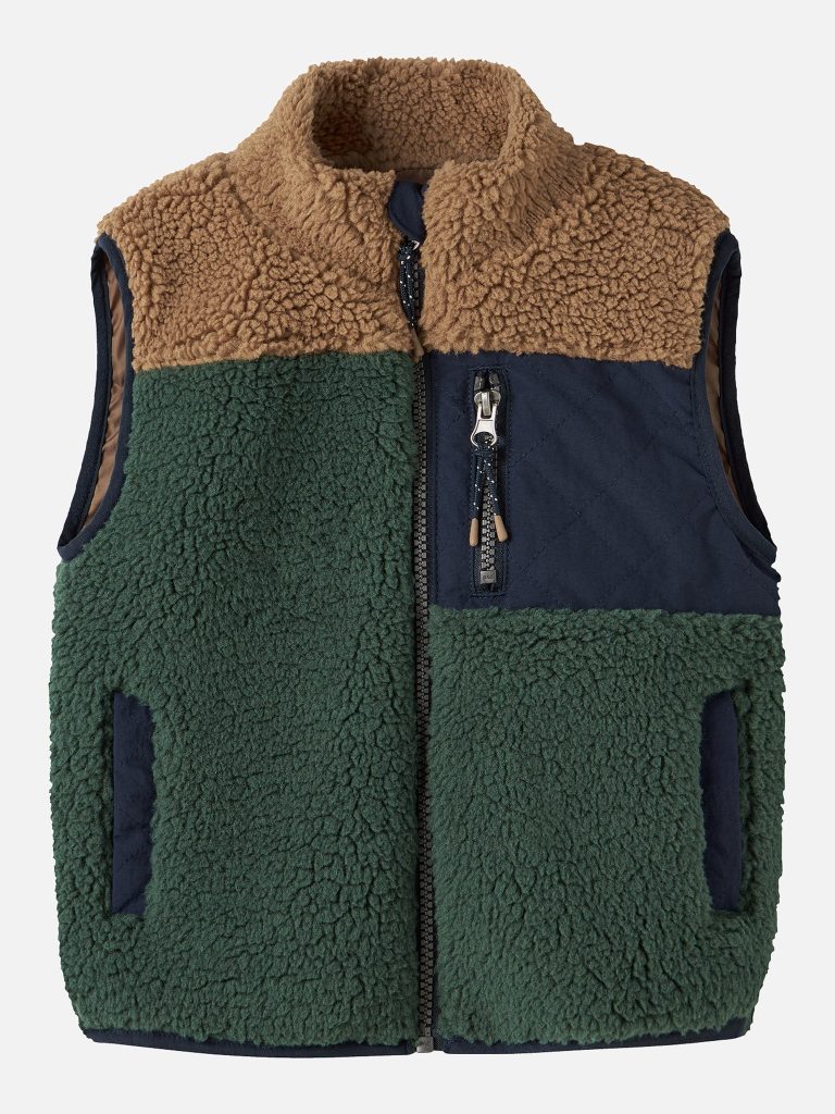 NMMMACEY TEDDY VEST BLOCK JUNGLE GREEN