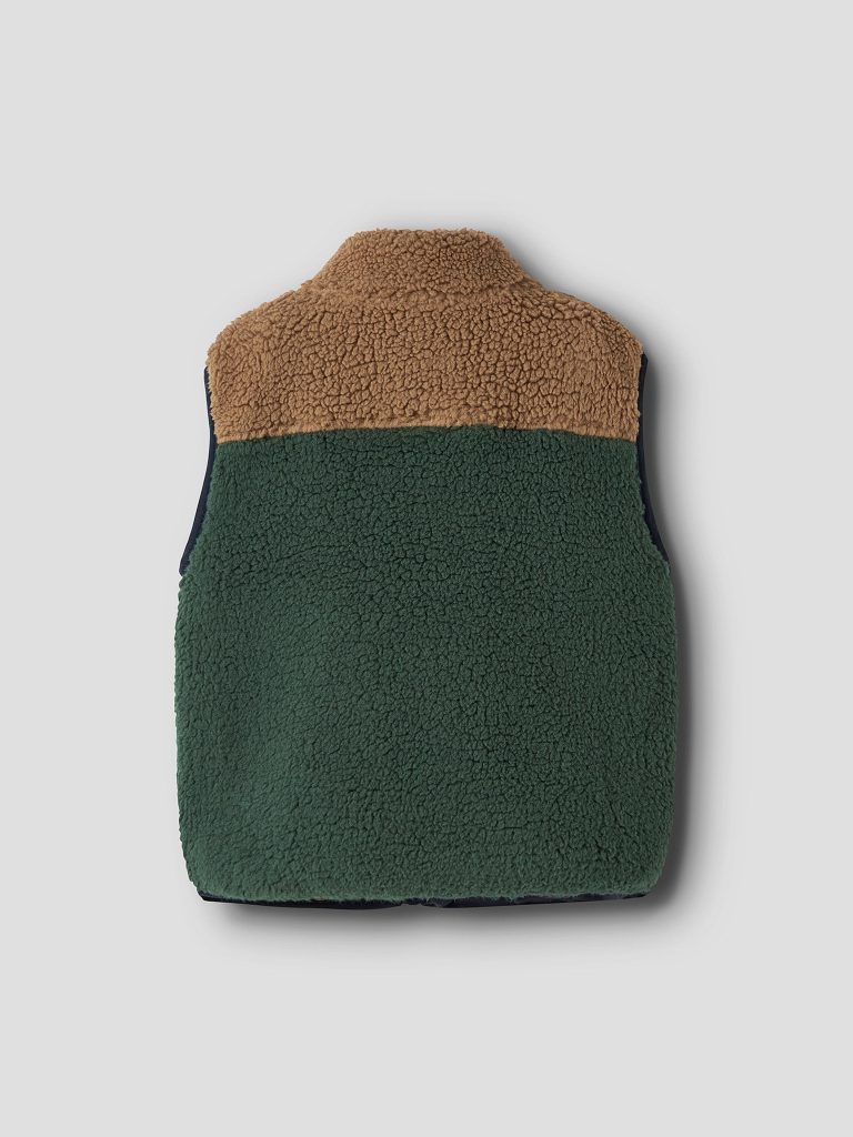 NMMMACEY TEDDY VEST BLOCK JUNGLE GREEN
