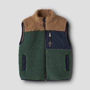 NMMMACEY TEDDY VEST BLOCK JUNGLE GREEN - Image 4