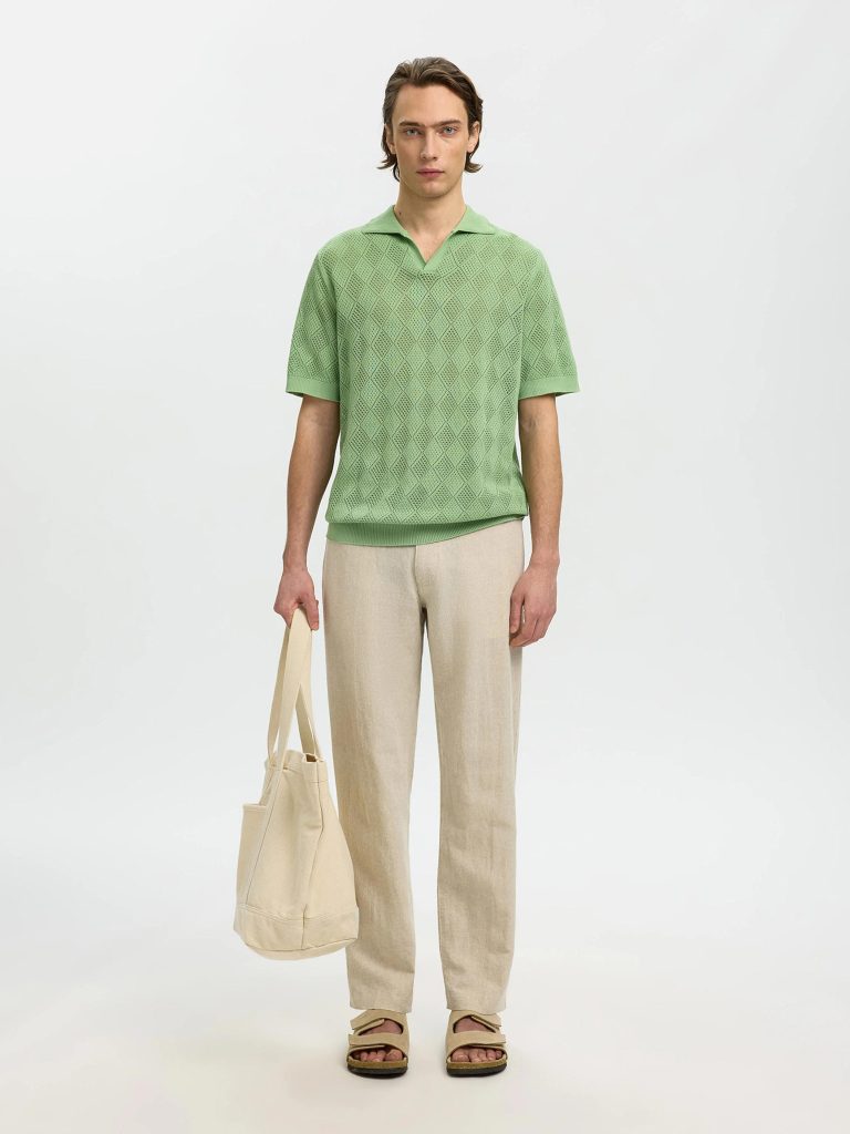 SLHARCO SS KNIT STRUCTURE OPEN POLO ASPEN GREEN