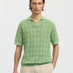 SLHARCO SS KNIT STRUCTURE OPEN POLO ASPEN GREEN - Image 5