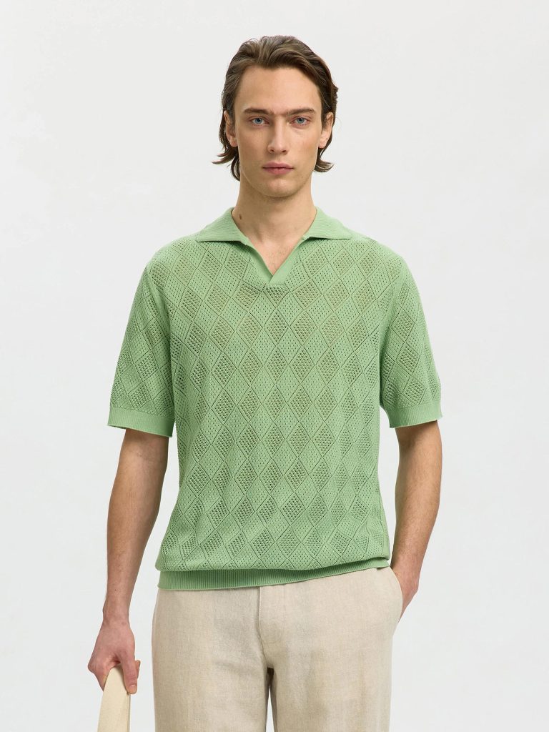 SLHARCO SS KNIT STRUCTURE OPEN POLO ASPEN GREEN