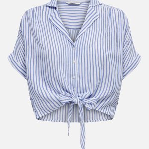 ONLPAULA LIFE SS TIE SHIRT CLOUD DANCER BLUE – Image 1