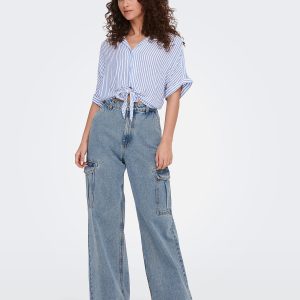 ONLPAULA LIFE SS TIE SHIRT CLOUD DANCER BLUE – Image 3