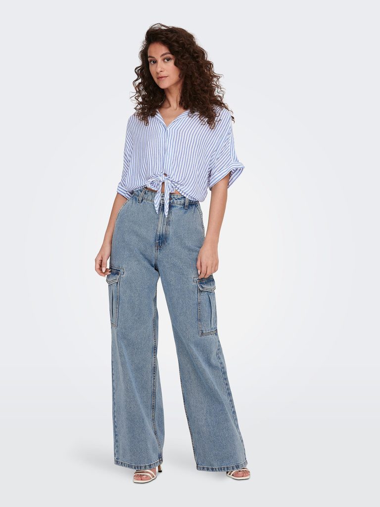 ONLPAULA LIFE SS TIE SHIRT CLOUD DANCER BLUE