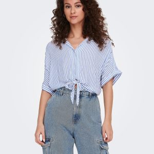 ONLPAULA LIFE SS TIE SHIRT CLOUD DANCER BLUE – Image 4
