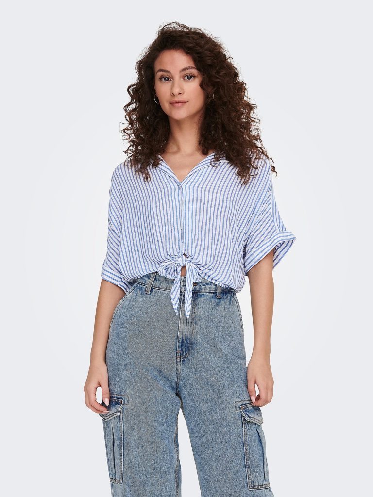 ONLPAULA LIFE SS TIE SHIRT CLOUD DANCER BLUE