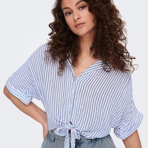 ONLPAULA LIFE SS TIE SHIRT CLOUD DANCER BLUE – Image 5