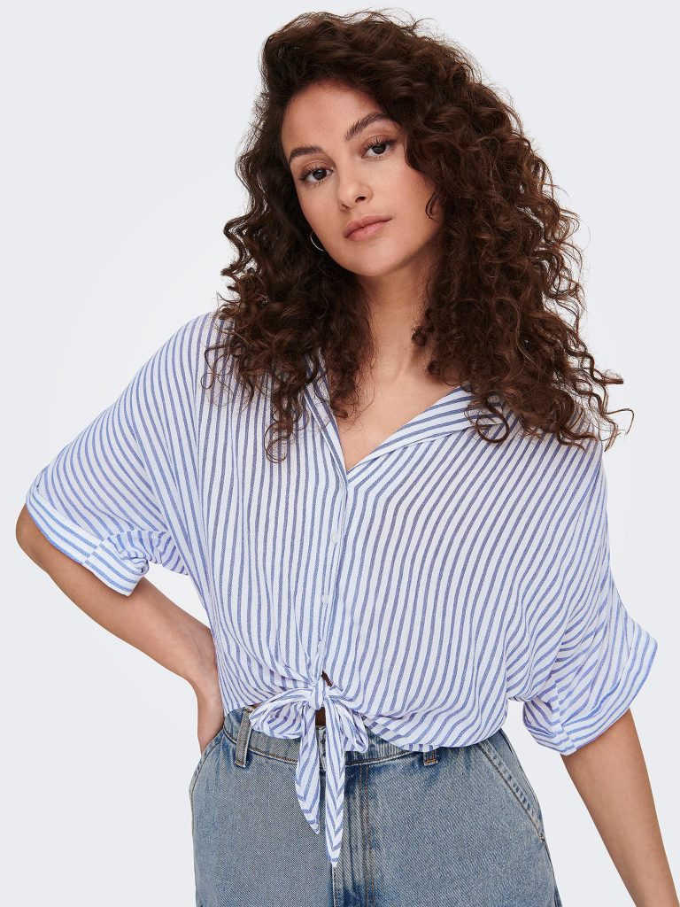 ONLPAULA LIFE SS TIE SHIRT CLOUD DANCER BLUE