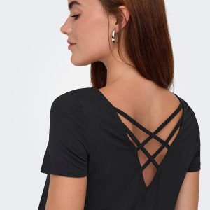 ONLBERA BACK LACE UP SS DRESS BLACK – Image 5