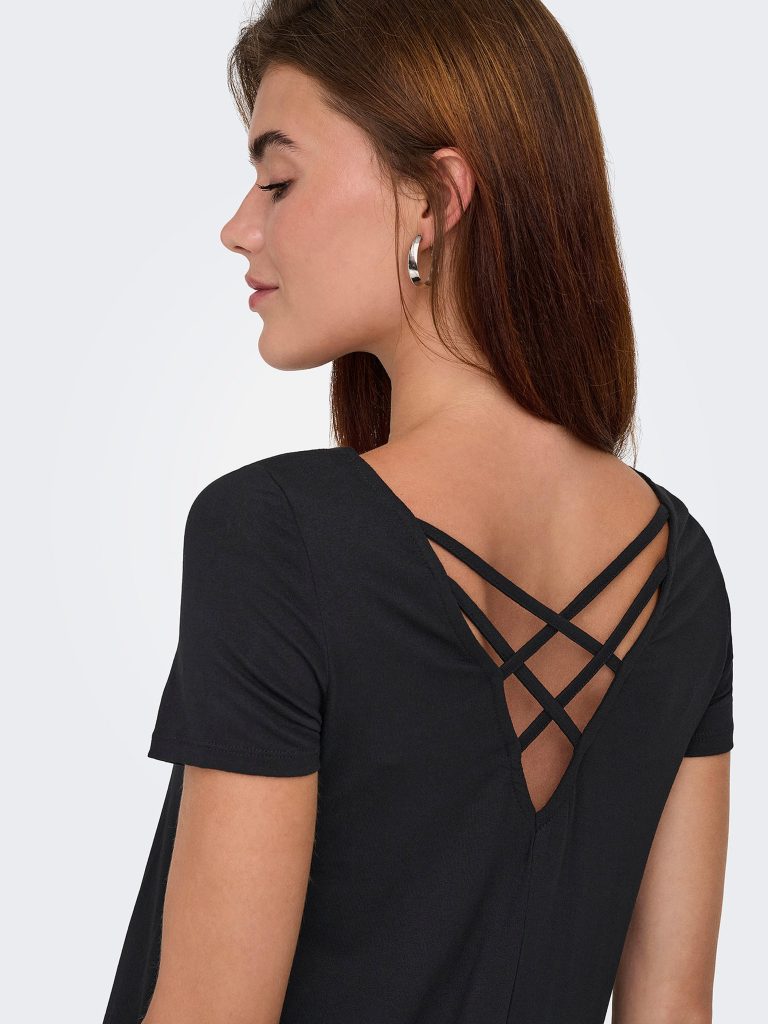 ONLBERA BACK LACE UP SS DRESS BLACK