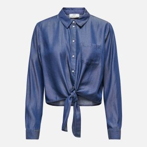 JDYJASPER LS KNOT SHIRT DARK BLUE DENIM – Image 1