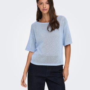 JDYSHINE LIFE SS PULLOVER KNT POWDER BLUE MEL – Image 4