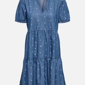 ONLNOVA AZURE SS THEA DRESS MED BLUE DENIM BOW - Image 1