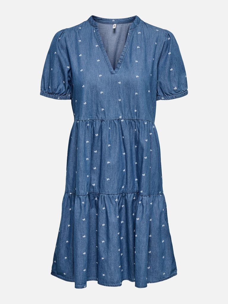 ONLNOVA AZURE SS THEA DRESS MED BLUE DENIM BOW