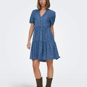 ONLNOVA AZURE SS THEA DRESS MED BLUE DENIM BOW - Image 3