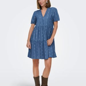 ONLNOVA AZURE SS THEA DRESS MED BLUE DENIM BOW - Image 4