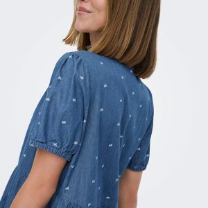 ONLNOVA AZURE SS THEA DRESS MED BLUE DENIM BOW - Image 5