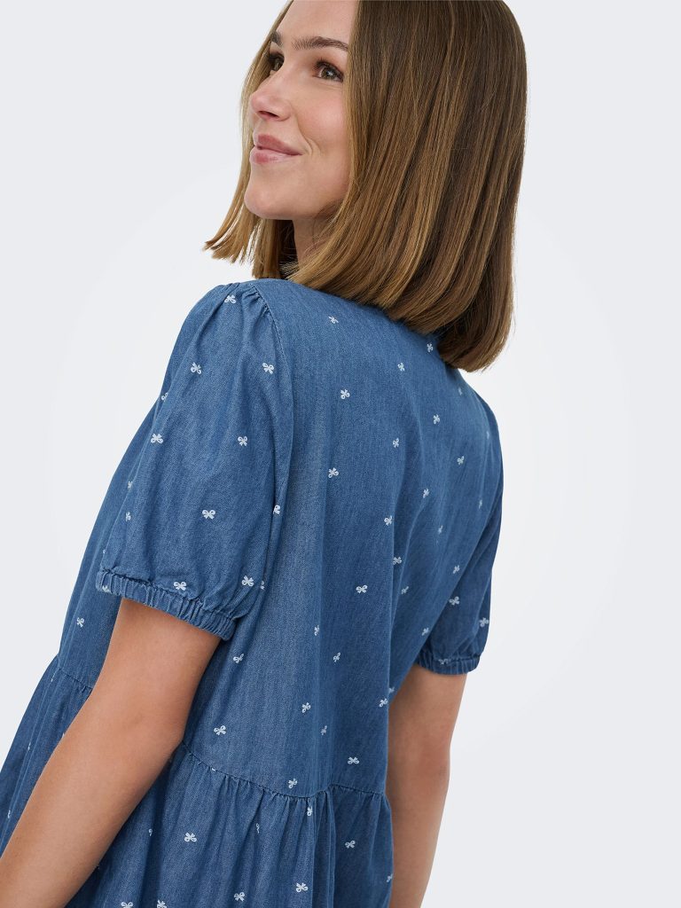 ONLNOVA AZURE SS THEA DRESS MED BLUE DENIM BOW